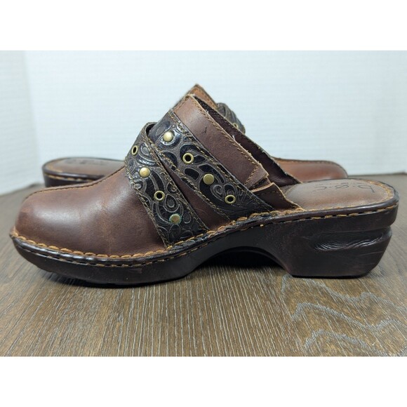 BOC Born Karley Clogs Mules Women's 10 Brown Tooled Leather Buckle Slip Ons - Picture 6 of 14